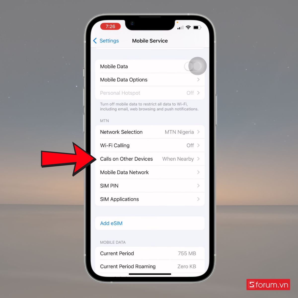 Chọn Cuộc gọi trên các thiết bị khác