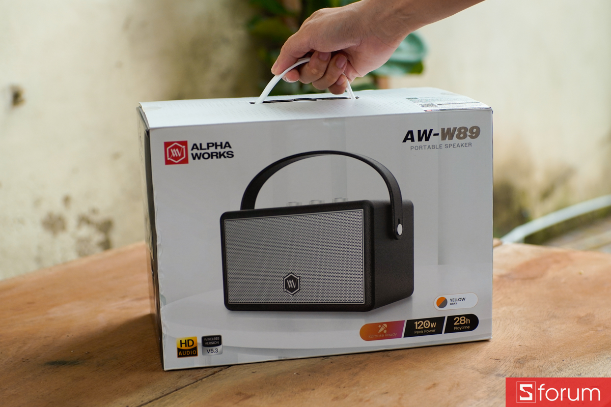 Hộp đóng gói loa Alpha Works AW-W89 in đầy đủ thông số