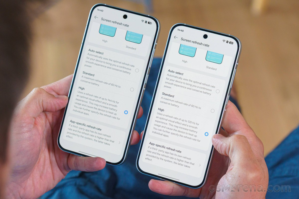 Giao diện tùy chỉnh tần số quét màn hình trên Oppo Reno16 Pro