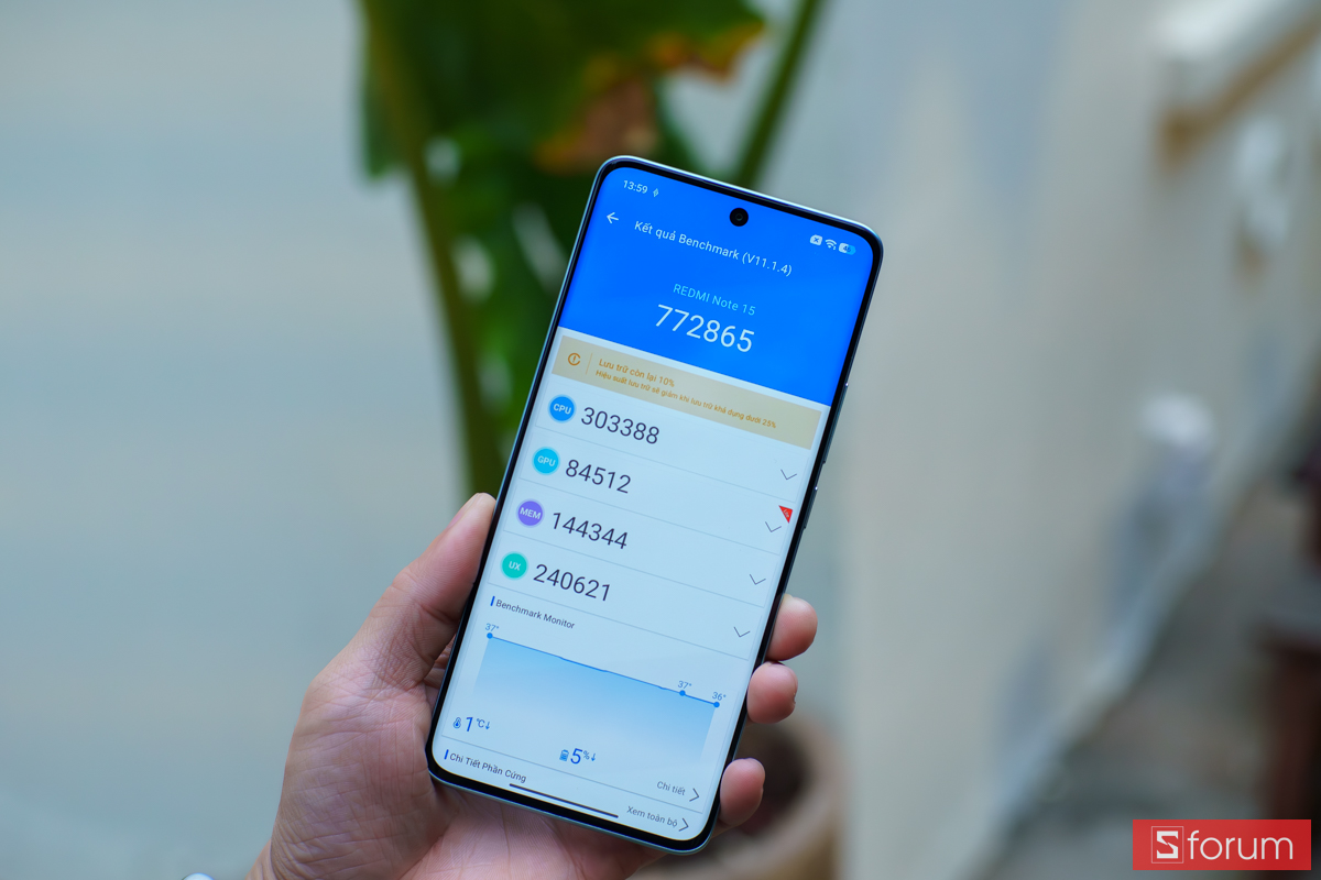 Điểm số benchmark AnTuTu của Xiaomi Redmi Note 15 5G.