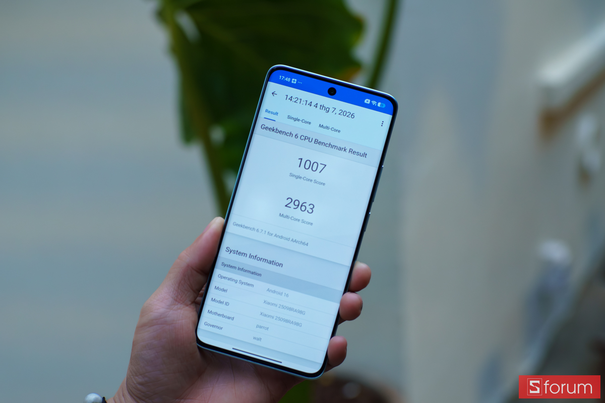 Điểm số benchmark Geekbench 6 của Xiaomi Redmi Note 15 5G.
