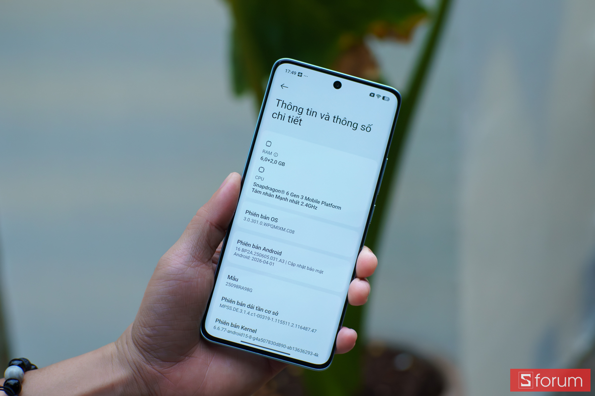 Giao diện thông tin cấu hình chi tiết của Xiaomi Redmi Note 15 5G