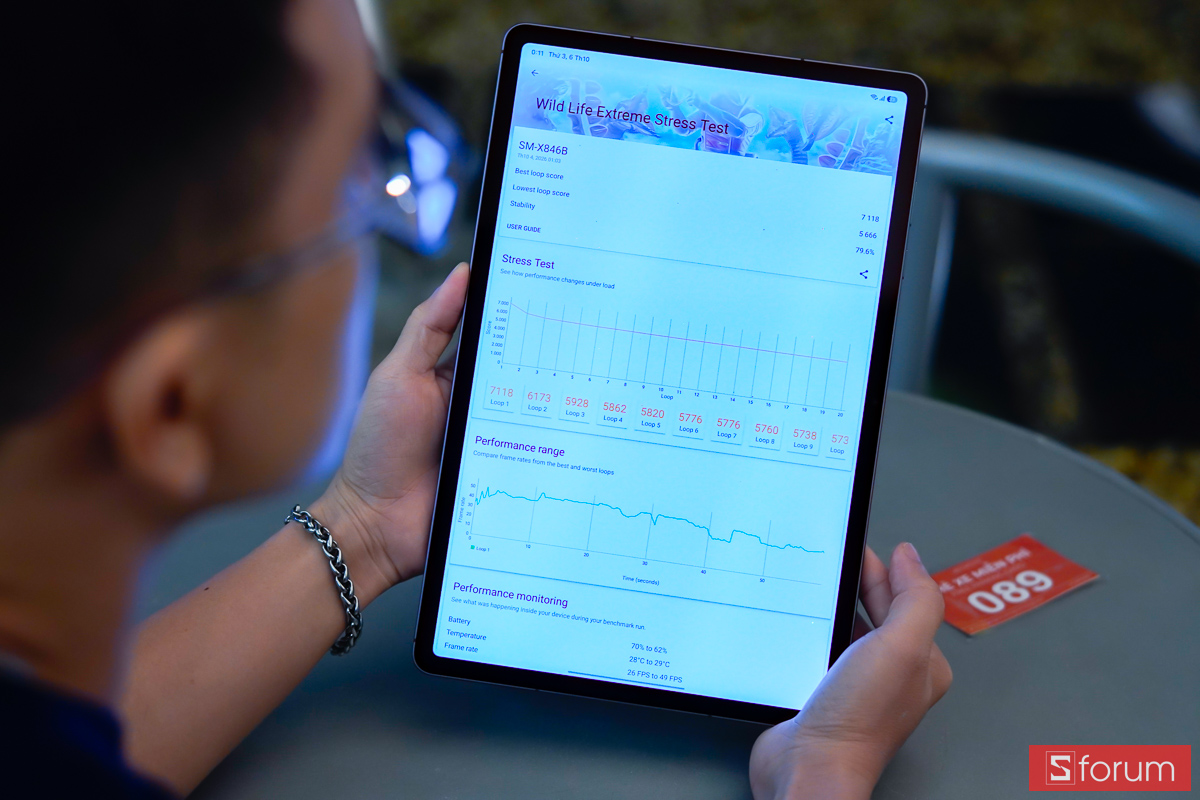 Kết quả 3DMark Wild Life Extreme Stress Test của Galaxy Tab S12 Plus 5G