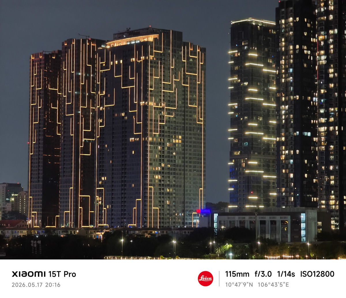 Ảnh chụp đêm zoom xa bằng camera tele của Xiaomi 15T Pro ít nhiễu hạt
