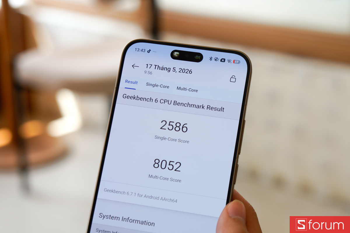 Điểm hiệu năng Geekbench 6 thực tế đo được trên Xiaomi 15T Pro