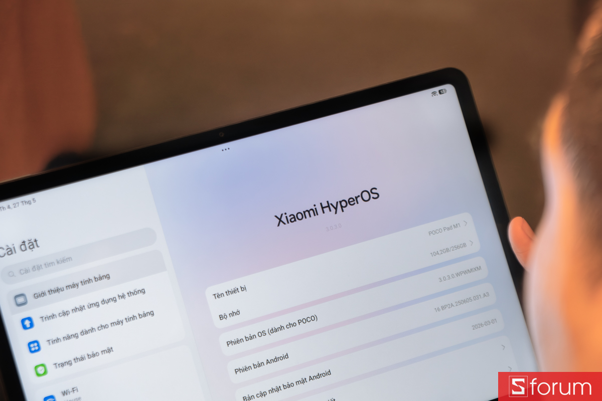 Giao diện thông tin hệ điều hành HyperOS 3 được cài đặt trên Xiaomi POCO Pad M1