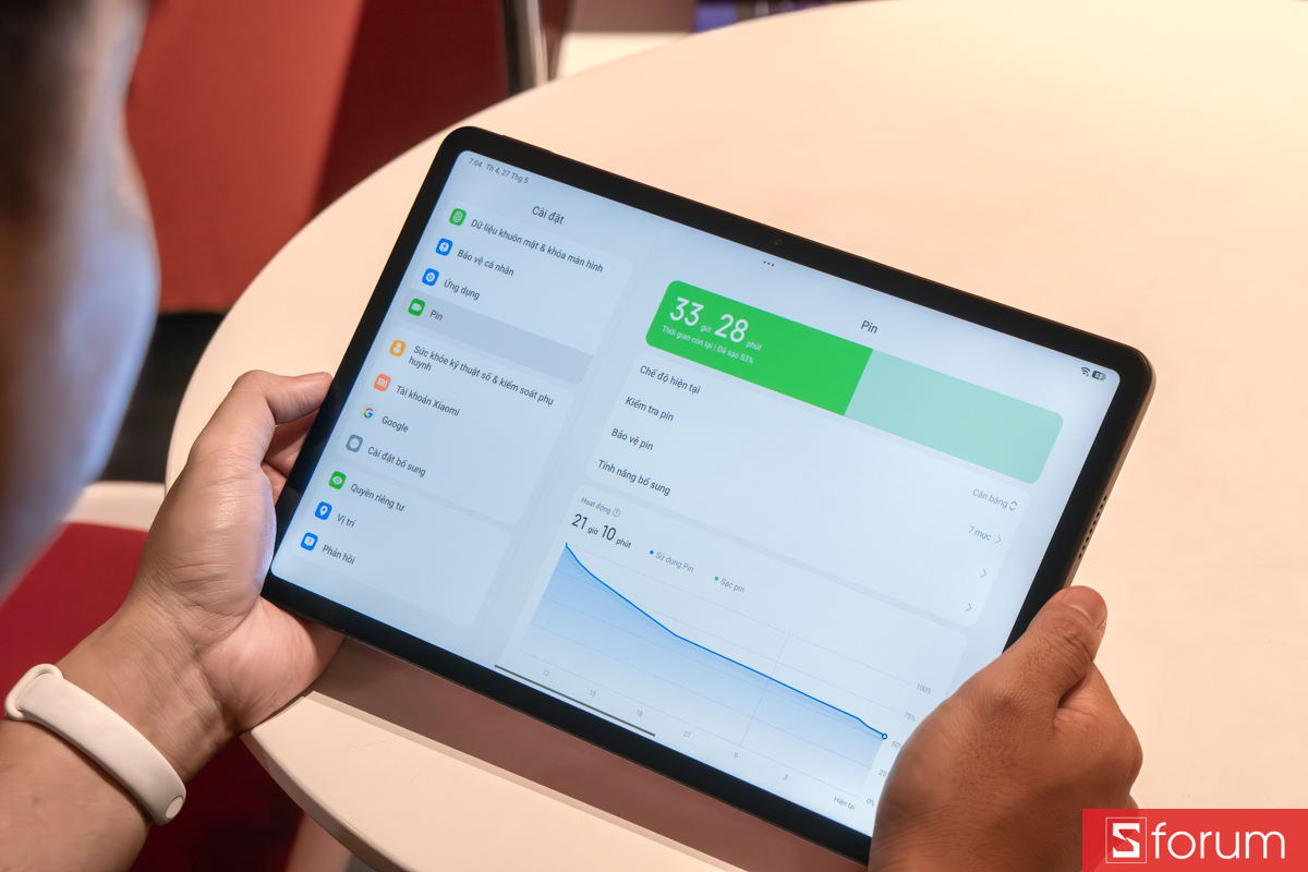 Biểu đồ chi tiết thể hiện thời lượng sử dụng pin cực kỳ ấn tượng của Xiaomi POCO Pad M1