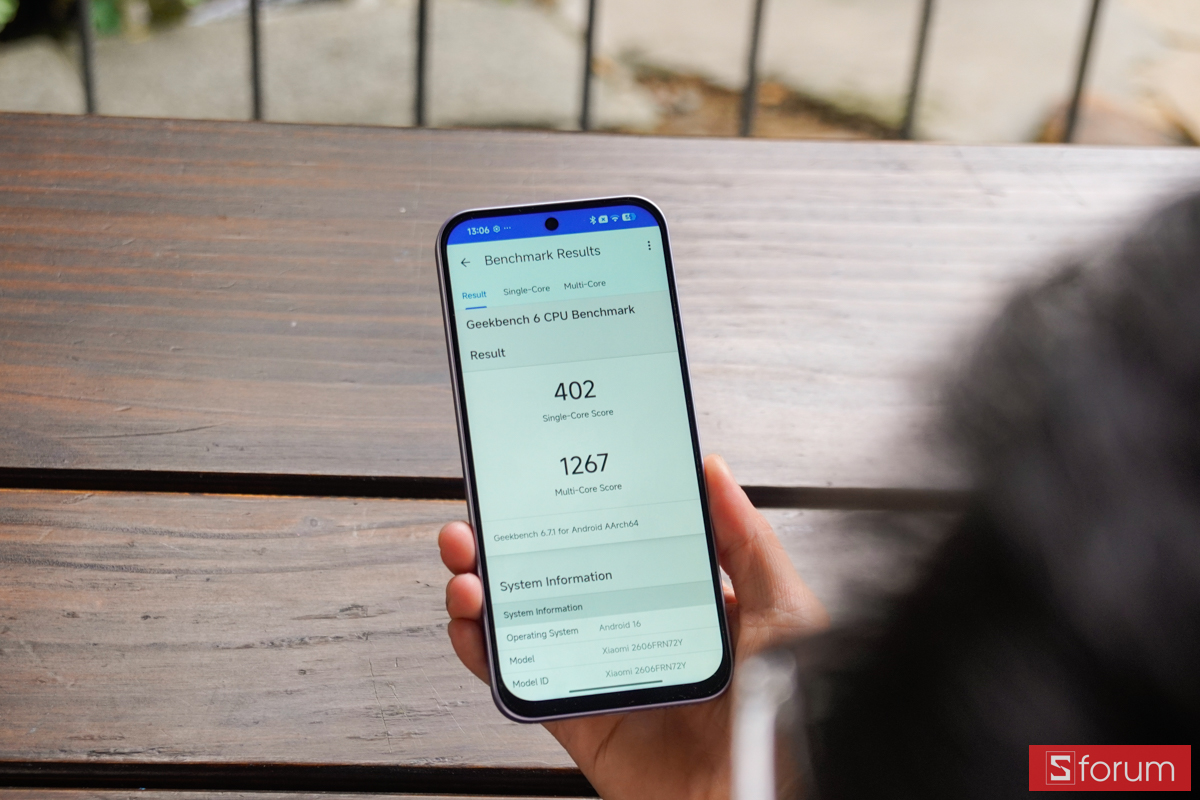 Điểm Geekbench 6 của Xiaomi Redmi 17 với 402 đơn nhân và 1267 đa nhân