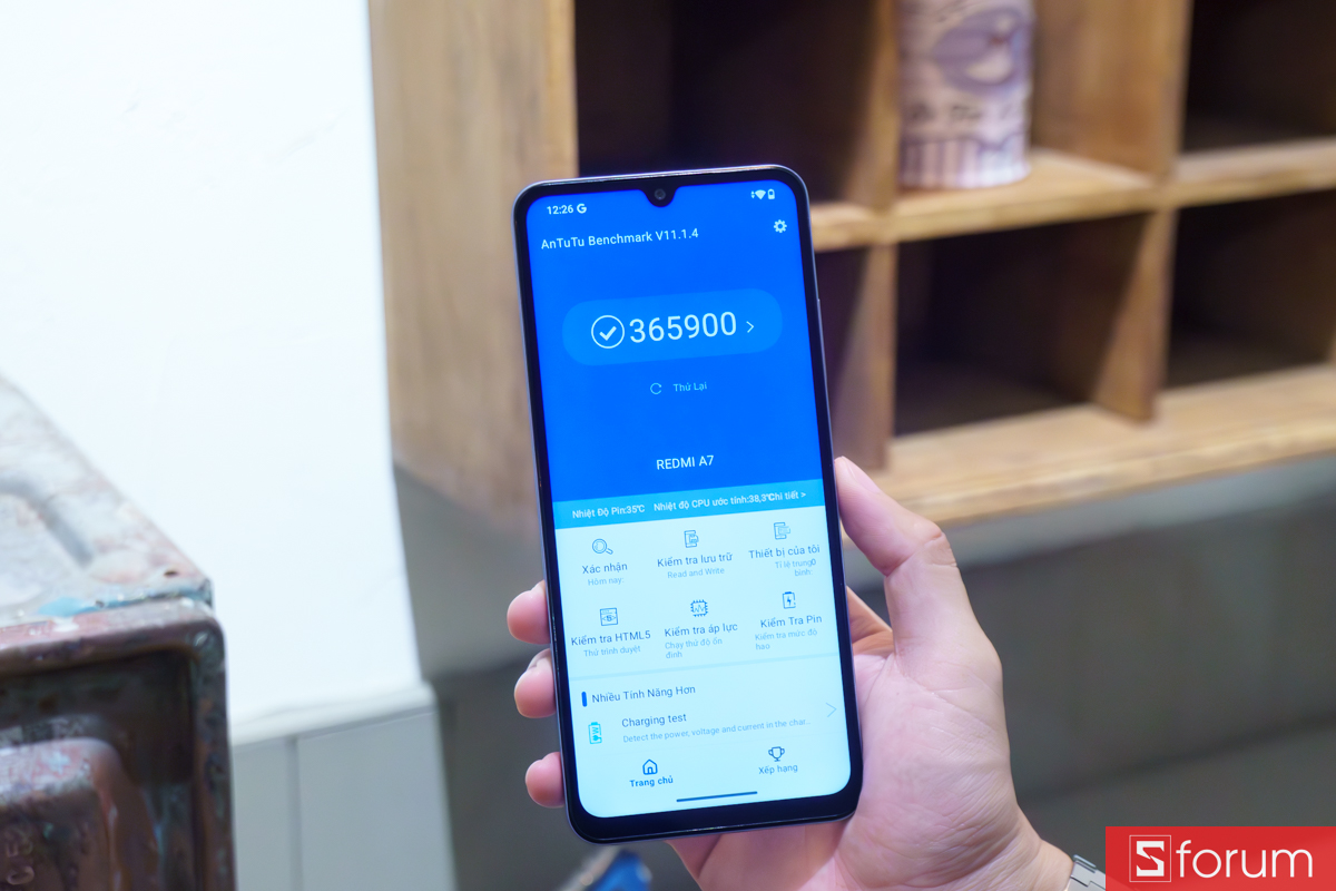 Điểm số AnTuTu Benchmark ấn tượng đạt hơn 365.000 điểm của Xiaomi Redmi A7