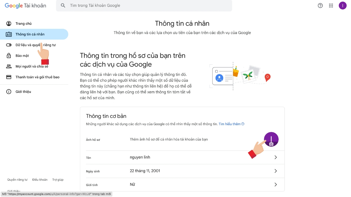 cách đổi ảnh đại diện trên Google