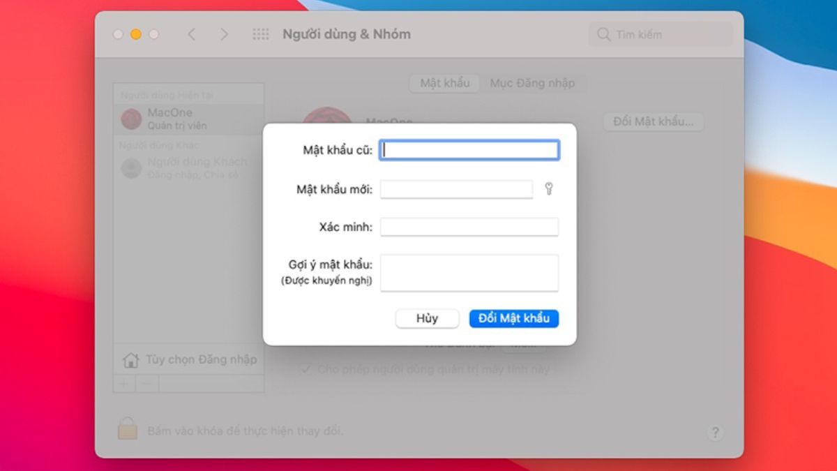 đổi mật khầu macbook nhanh chóng