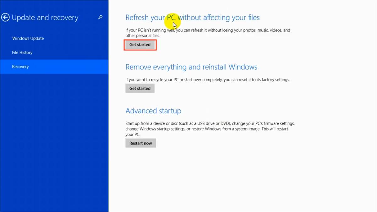 sử dụng nút Refresh trên win 8/8.1