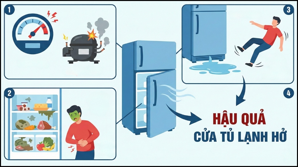 Gây nguy hiểm nên cần có cách khắc phục cửa tủ lạnh bị hở