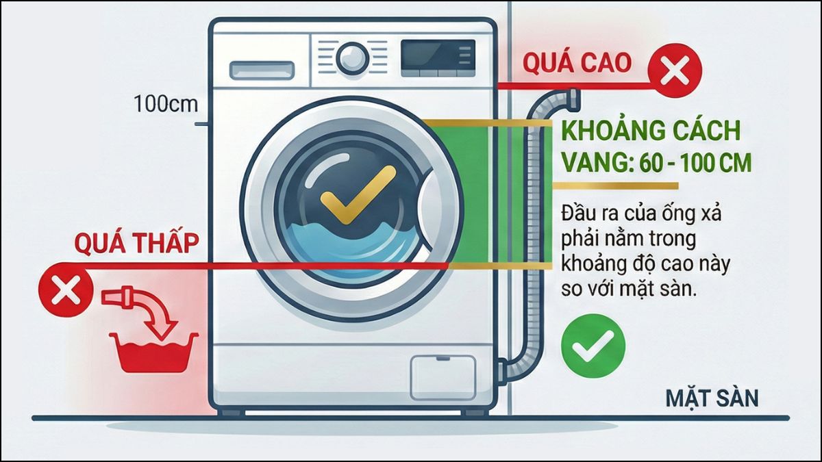 Lỗi E13 máy giặt Electrolux do đặt ống xả quá cao