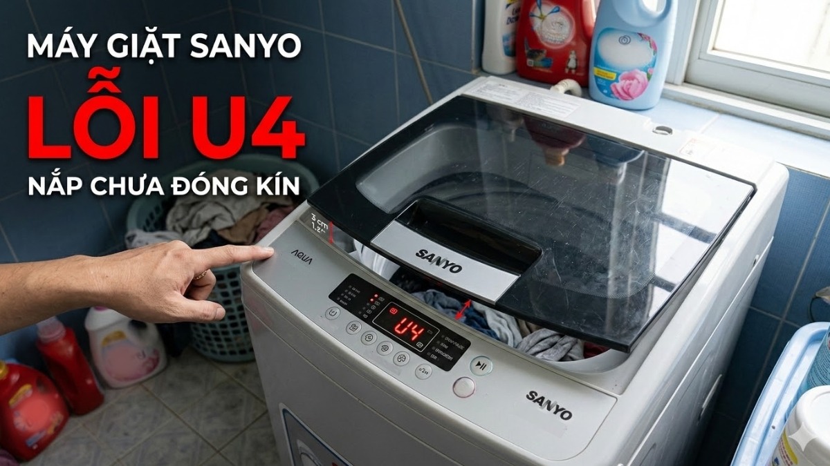 lỗi u4 máy giặt sanyo do cửa máy giặt chưa đóng kín