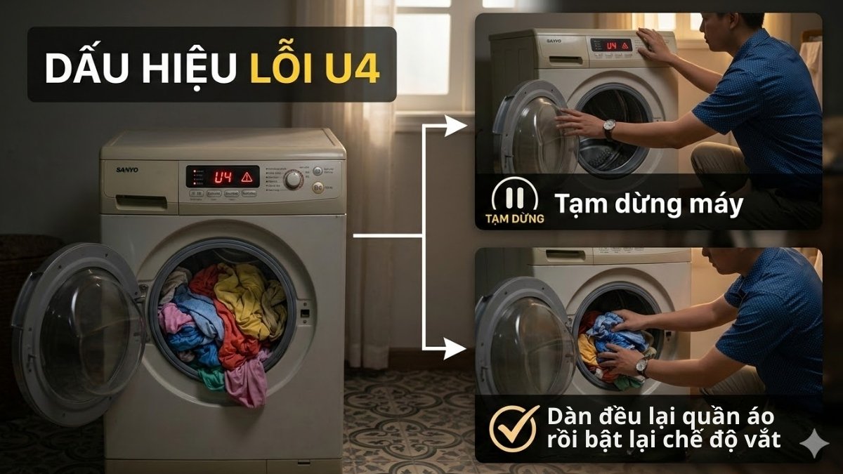 lỗi u4 máy giặt sanyo do lồng giặt bị lệch