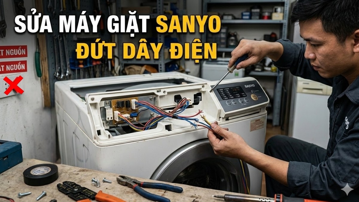 lỗi u4 máy giặt sanyo do dây điện bị đứt