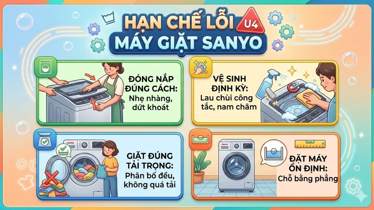 Mẹo để hạn chế lỗi u4 máy giặt sanyo