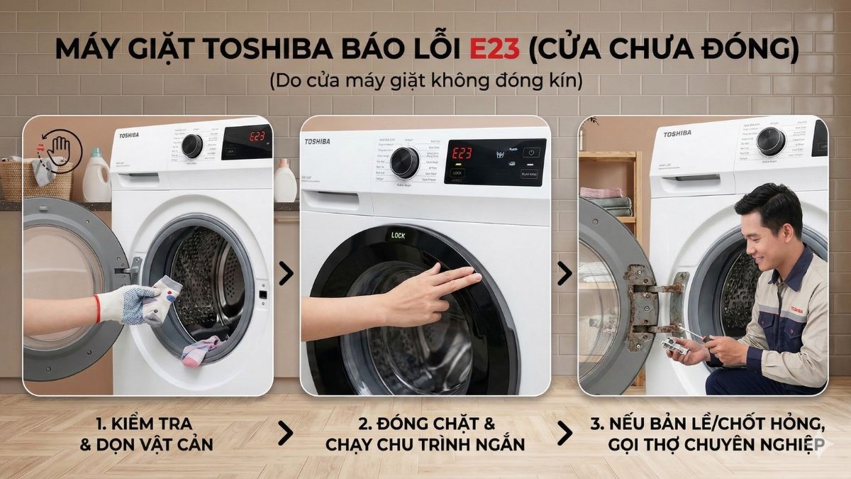 mã lỗi máy giặt toshiba e2 3 do cửa chưa đóng kín