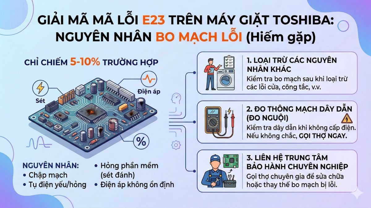 mã lỗi máy giặt toshiba e2 3 do bo mạch lỗi