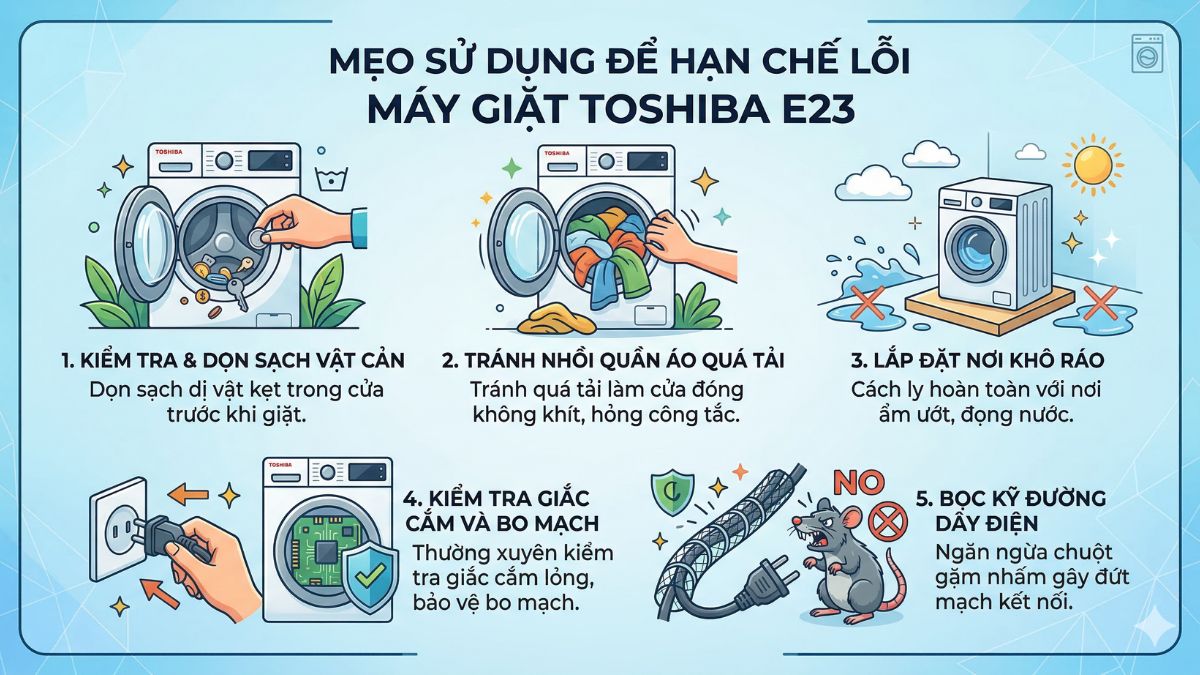 Cách sử dụng để tránh mã lỗi máy giặt toshiba e2 3