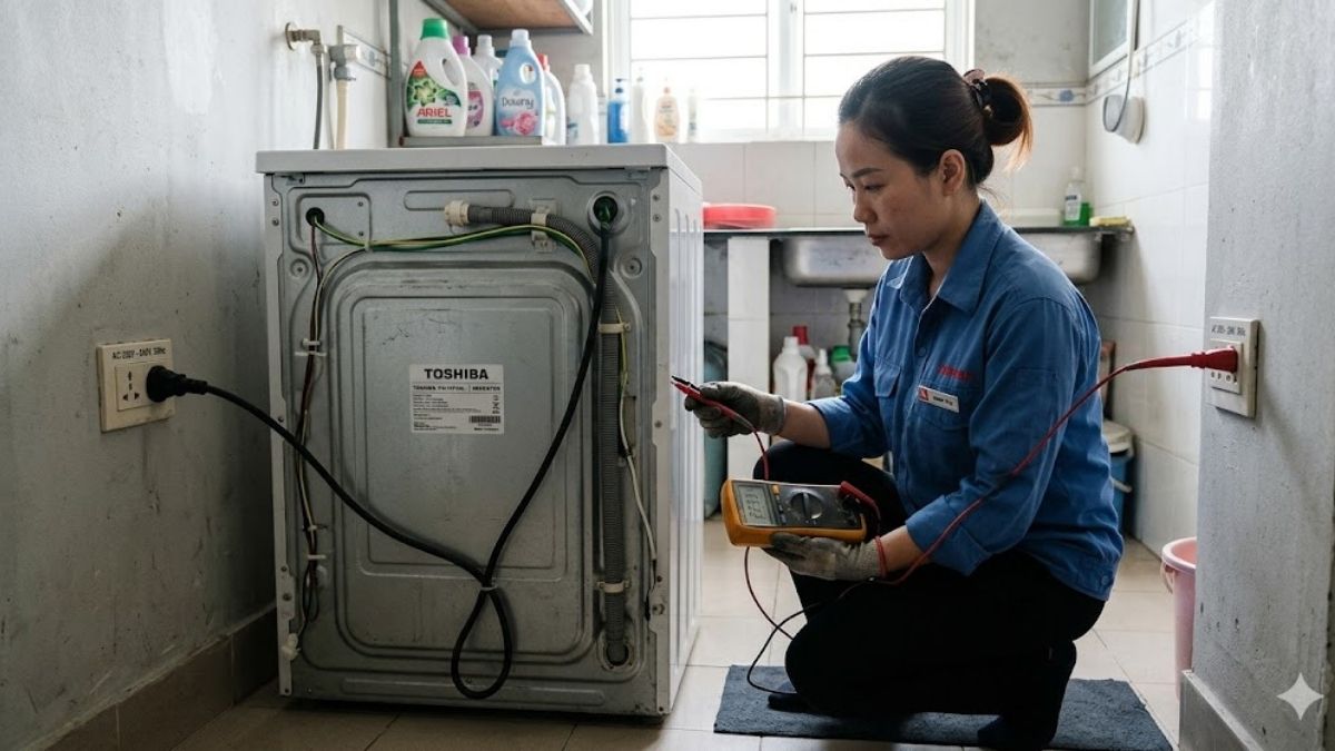 Kiểm tra nguồn điện để hạn chế mã lỗi máy giặt toshiba inverter