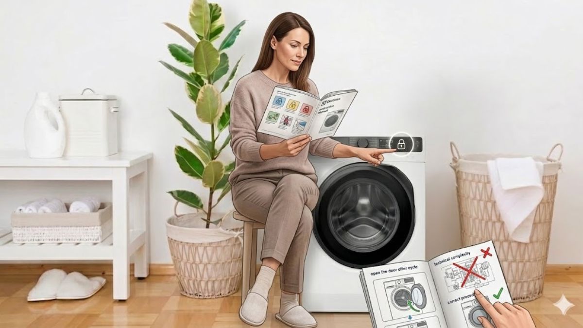 mở khoá máy giặt electrolux bằng cách đọc sách hướng dẫn