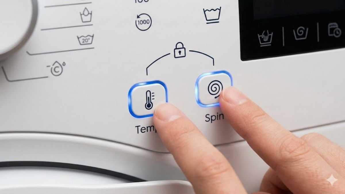 Nhấn tổ hợp phím Temp và spin để mở khóa trẻ em máy giặt electrolux