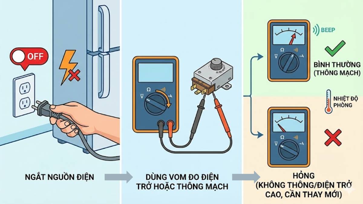 Hướng dẫn kiểm tra Thermostat tủ lạnh