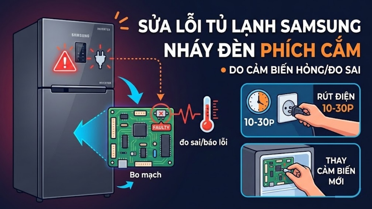 tủ lạnh samsung inverter báo lỗi nháy đèn do lỗi cảm biến nhiệt độ
