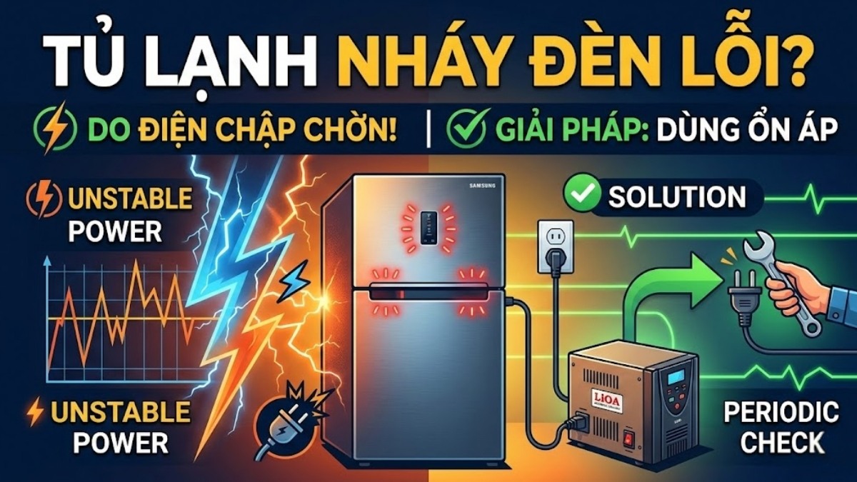tủ lạnh samsung inverter báo lỗi nháy đèn do nguồn điện không ổn định