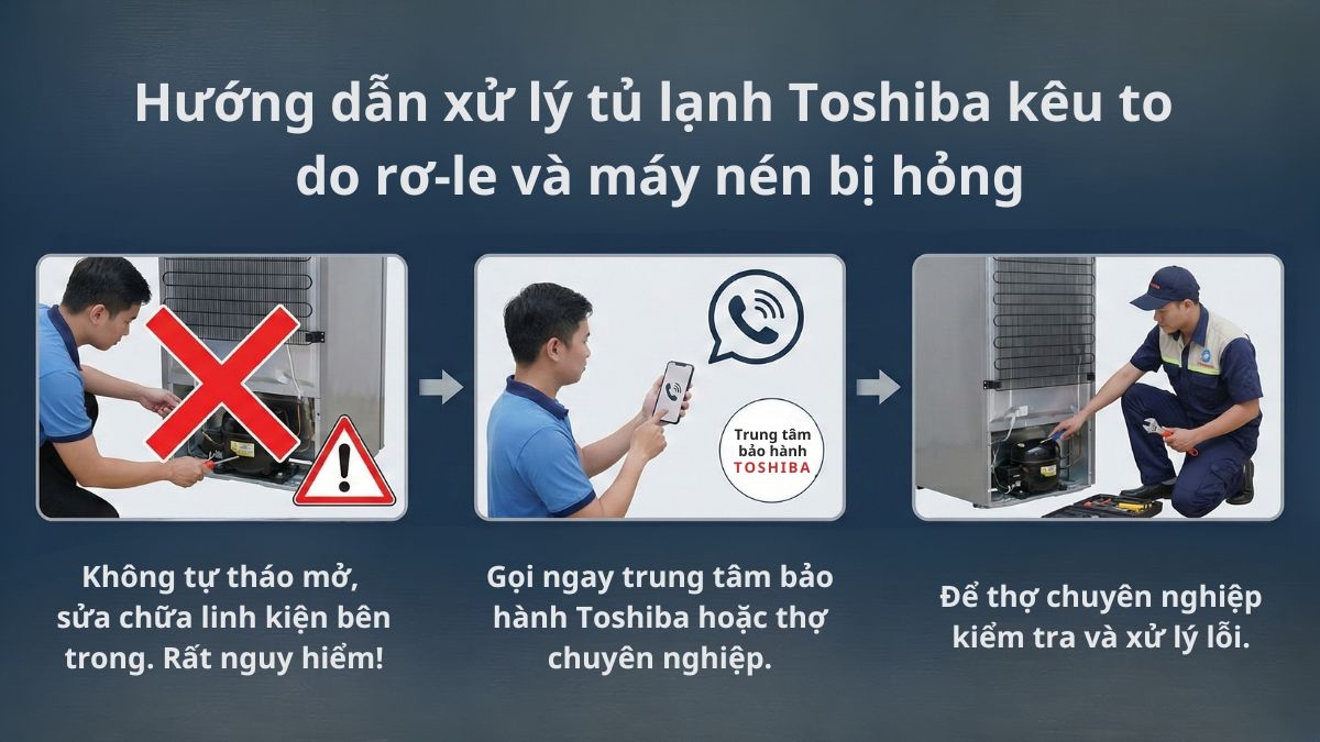 Rơ le hư nên tủ lạnh toshiba kêu to