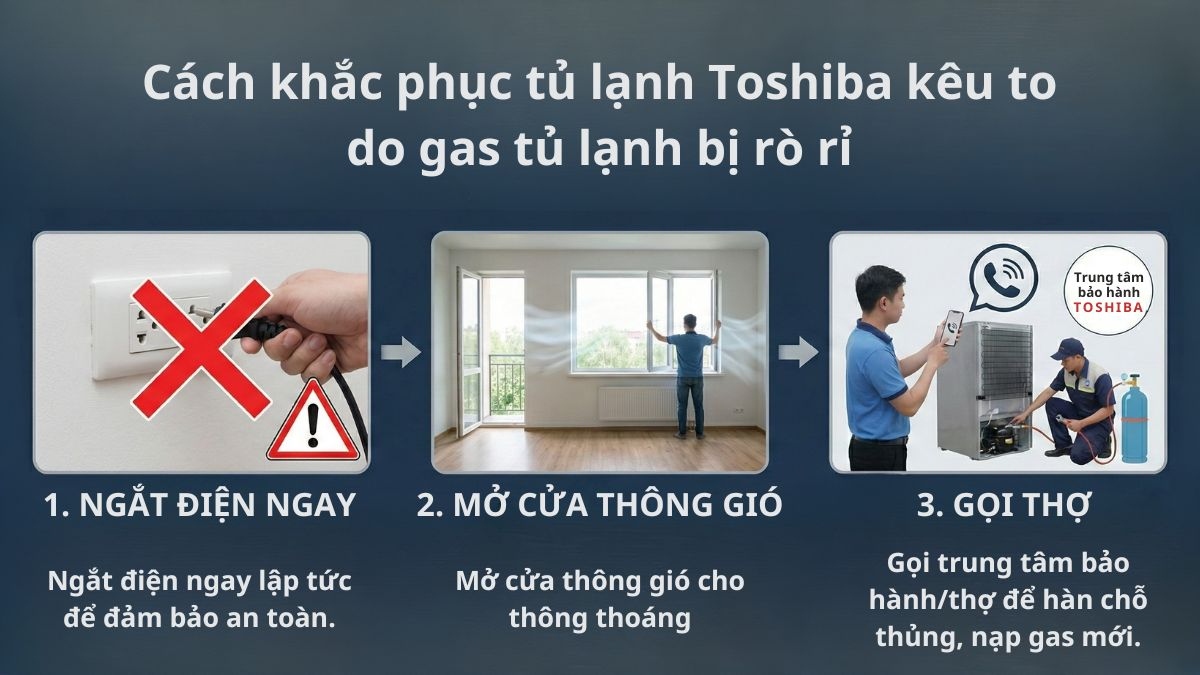Gas tủ lạnh rò rỉ khiến tủ lạnh toshiba kêu to