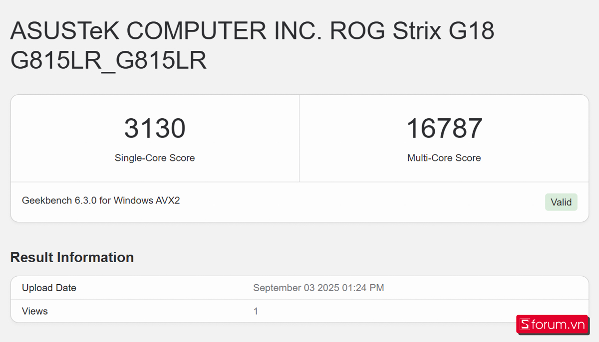 Geekbench 6 trên ASUS ROG Strix G815