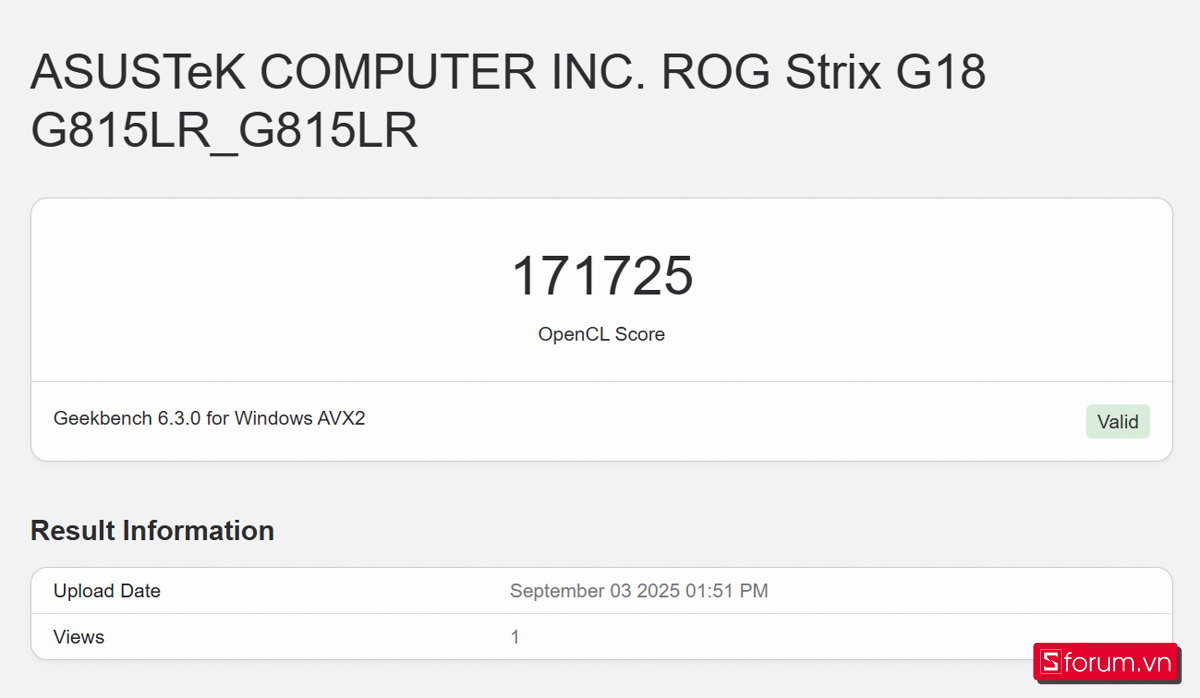 Geekbench 6 trên ASUS ROG Strix G815