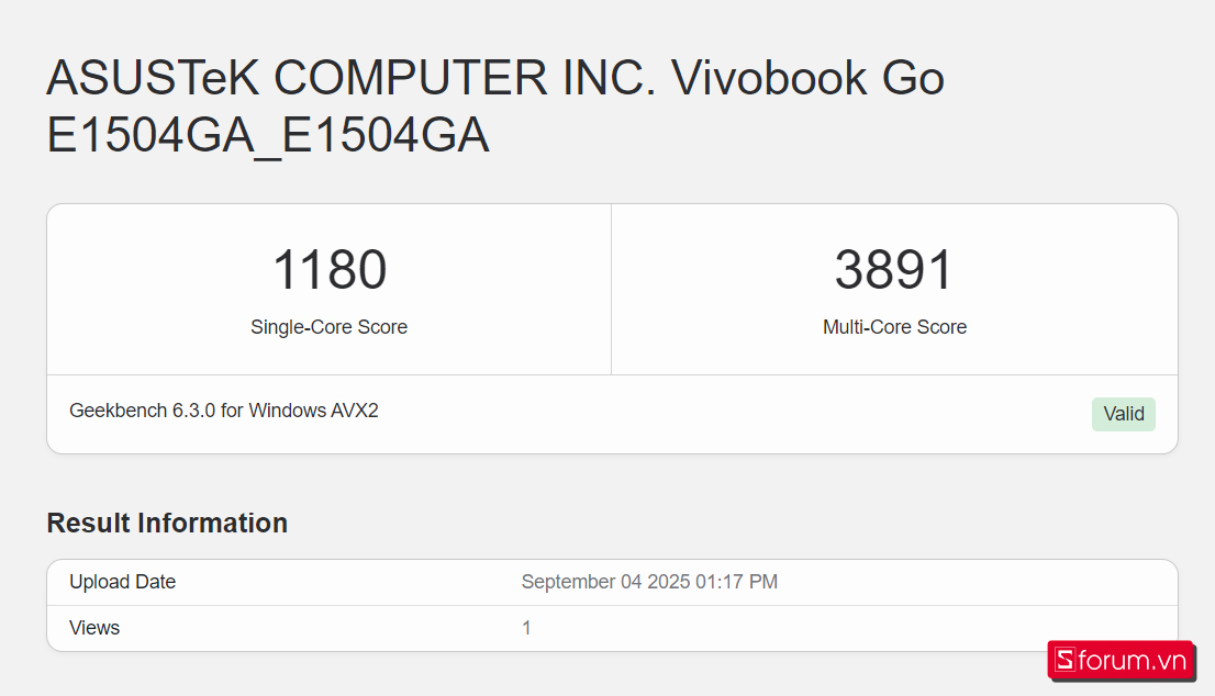 Geekbench 6 trên ASUS VivoBook Go 15