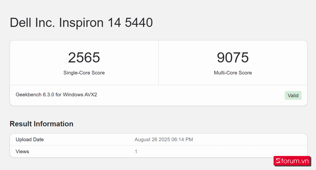 Geekbench 6 trên Dell Inspiron 14 5440