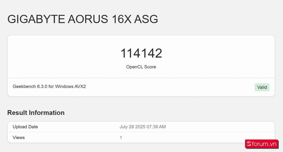 Geekbench 6 trên Gigabyte AORUS 16X
