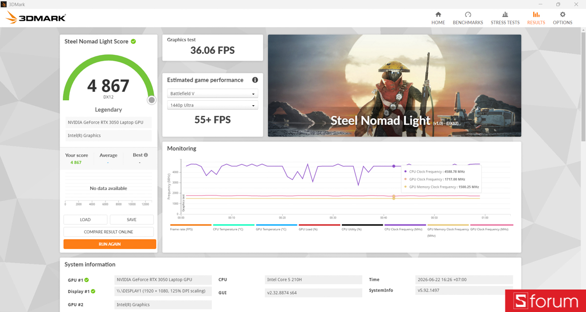 3DMark trên Acer Gaming Aspire 7 2026