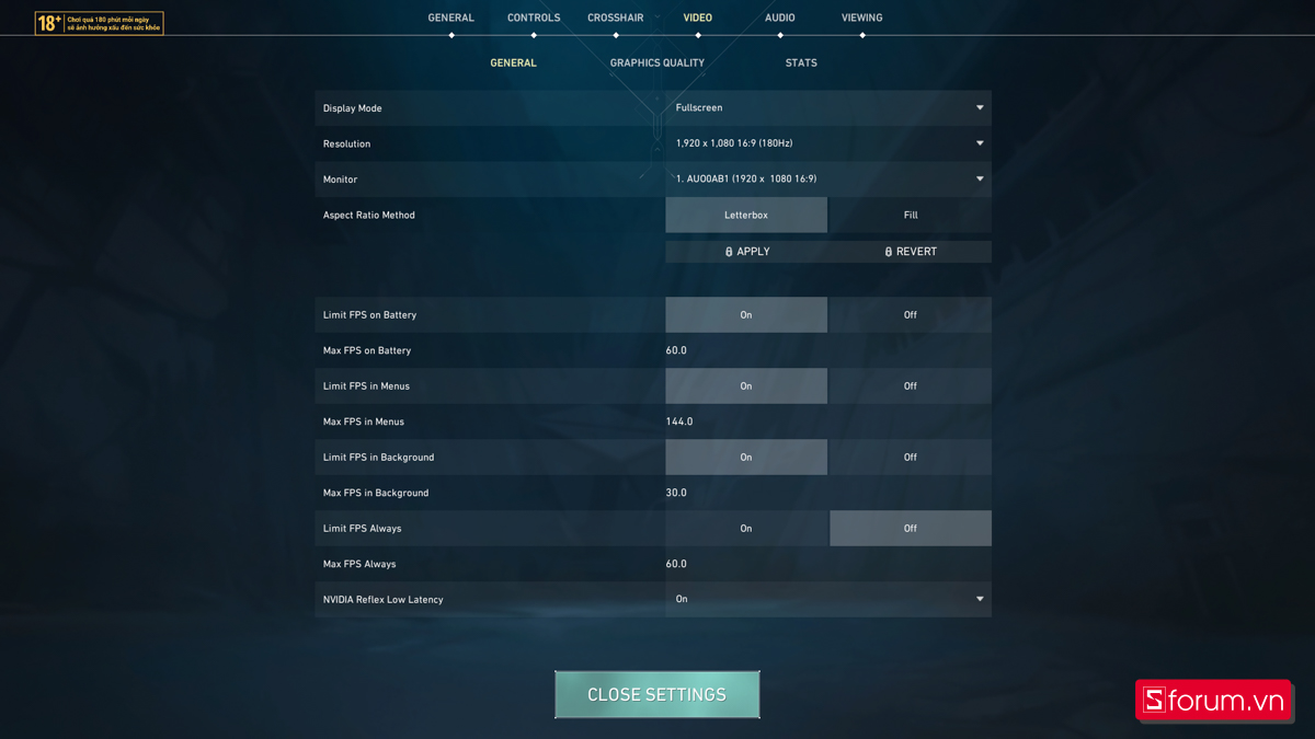 Valorant trên Acer Nitro V 15 ProPanel