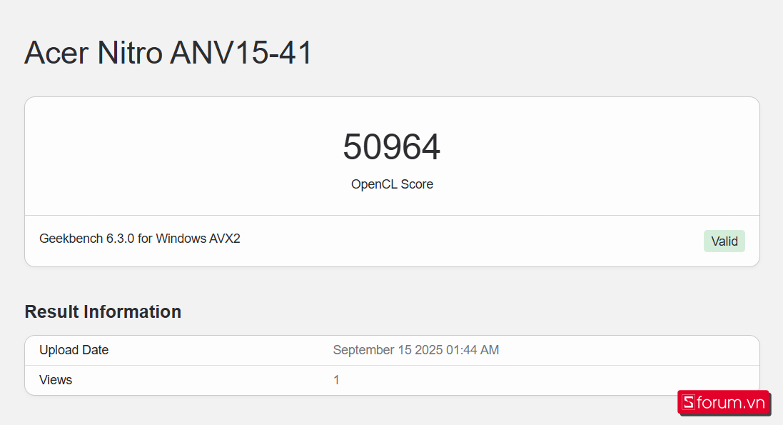 Geekbench 6 Acer Nitro V 15 ProPanel