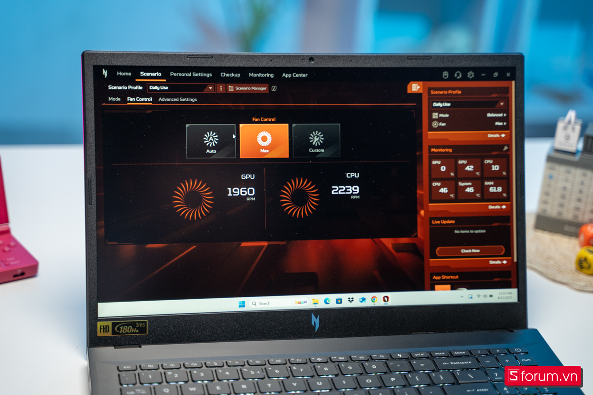 NitroSense trên Acer Nitro V 15 ProPanel