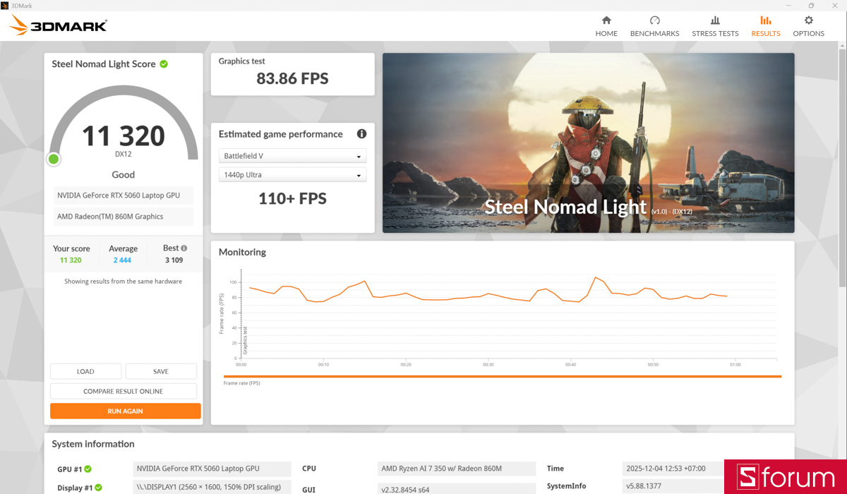 3DMark trên Acer Nitro V 16S AI ProPanel