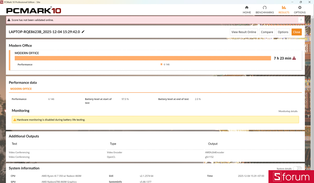 Thời lượng pin trên Acer Nitro V 16S AI ProPanel