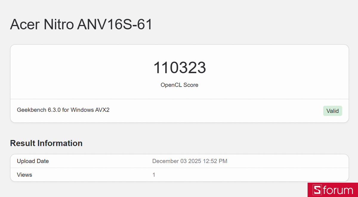Geekbench 6 trên Acer Nitro V 16S AI ProPanel