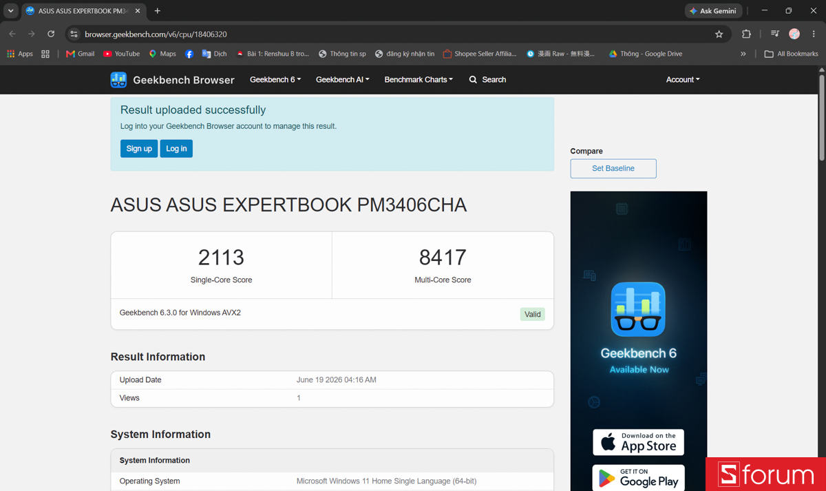 Geekbench 6 trên ASUS ExpertBook P3 G2