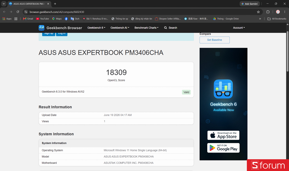 Geekbench 6 trên ASUS ExpertBook P3 G2