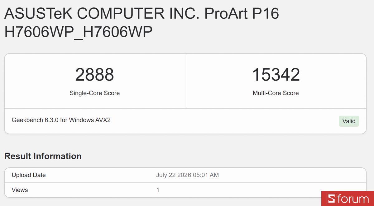 Geekbench 6 trên ASUS ProArt P16