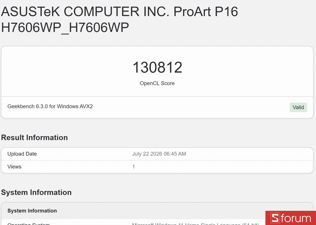 Geekbench 6 trên ASUS ProArt P16
