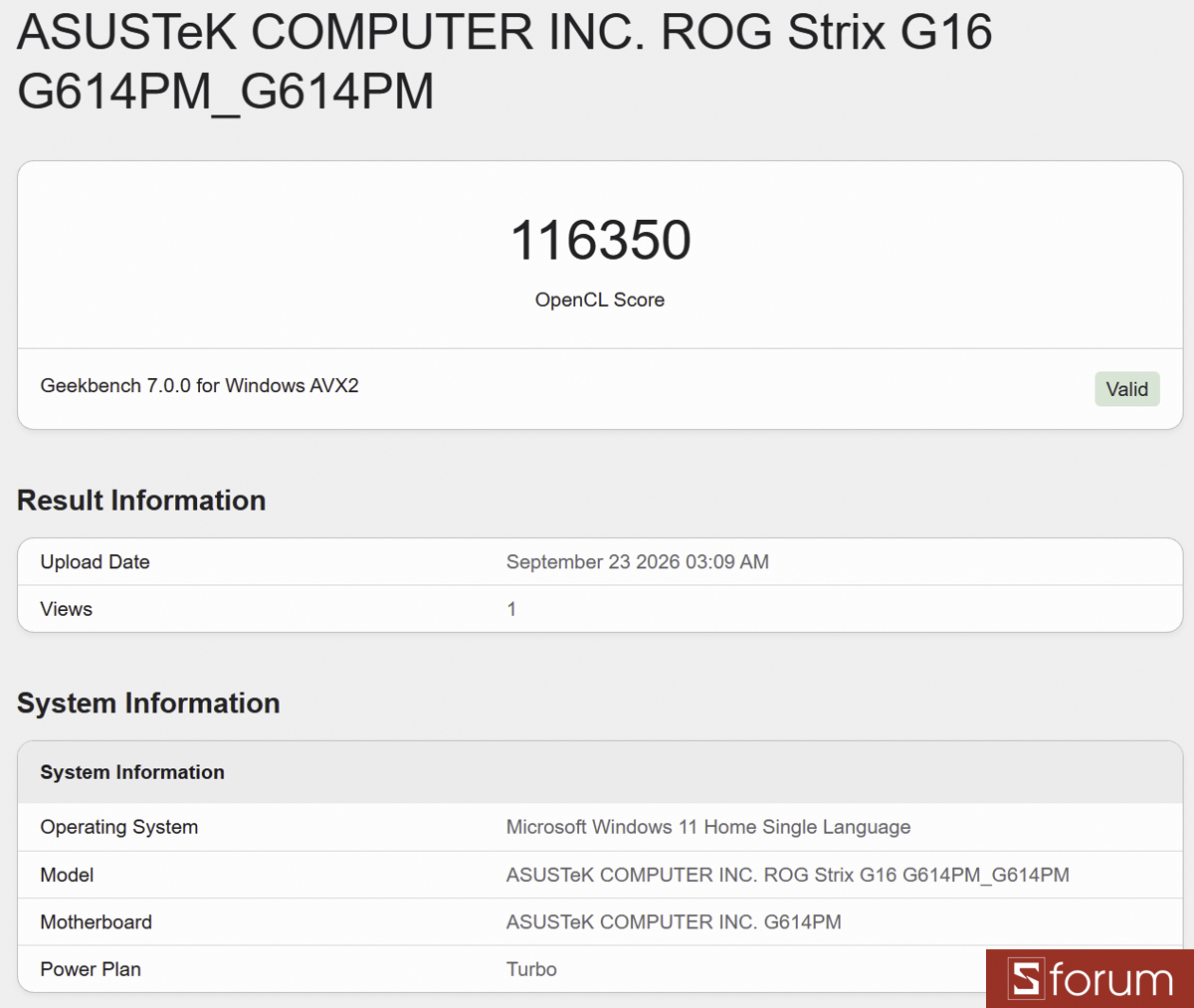 Geekbench 7 trên ASUS ROG Strix G16 G614PM